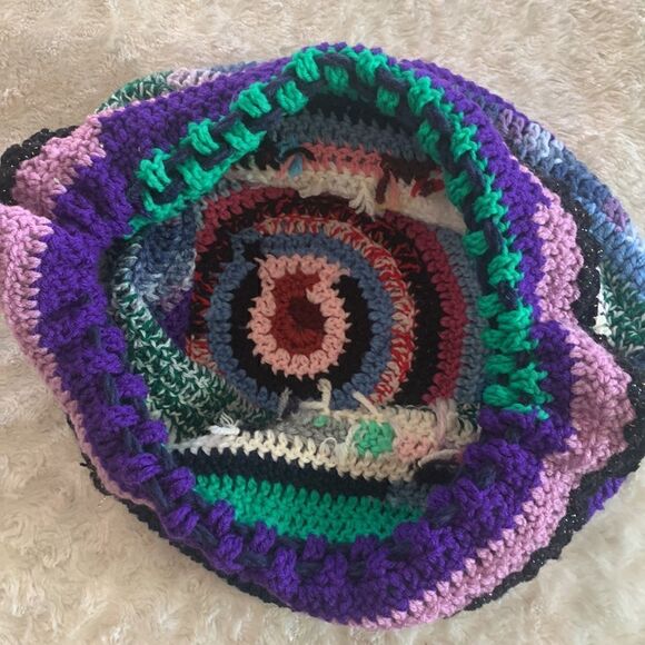 Knapsack Hand Crocheted Multicolored Cinch Sack Bag Boho Festival - Picture 6 of 8